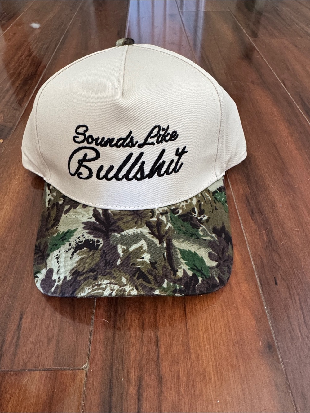 Source Unknown Beige and Camo 'Sounds Like Bullshit' Baseball Cap